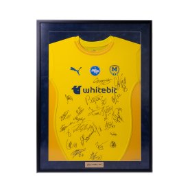 T-shirt autographed by the players of Metalist 1925. 2024–25 season. Frame, glass, velvet. 